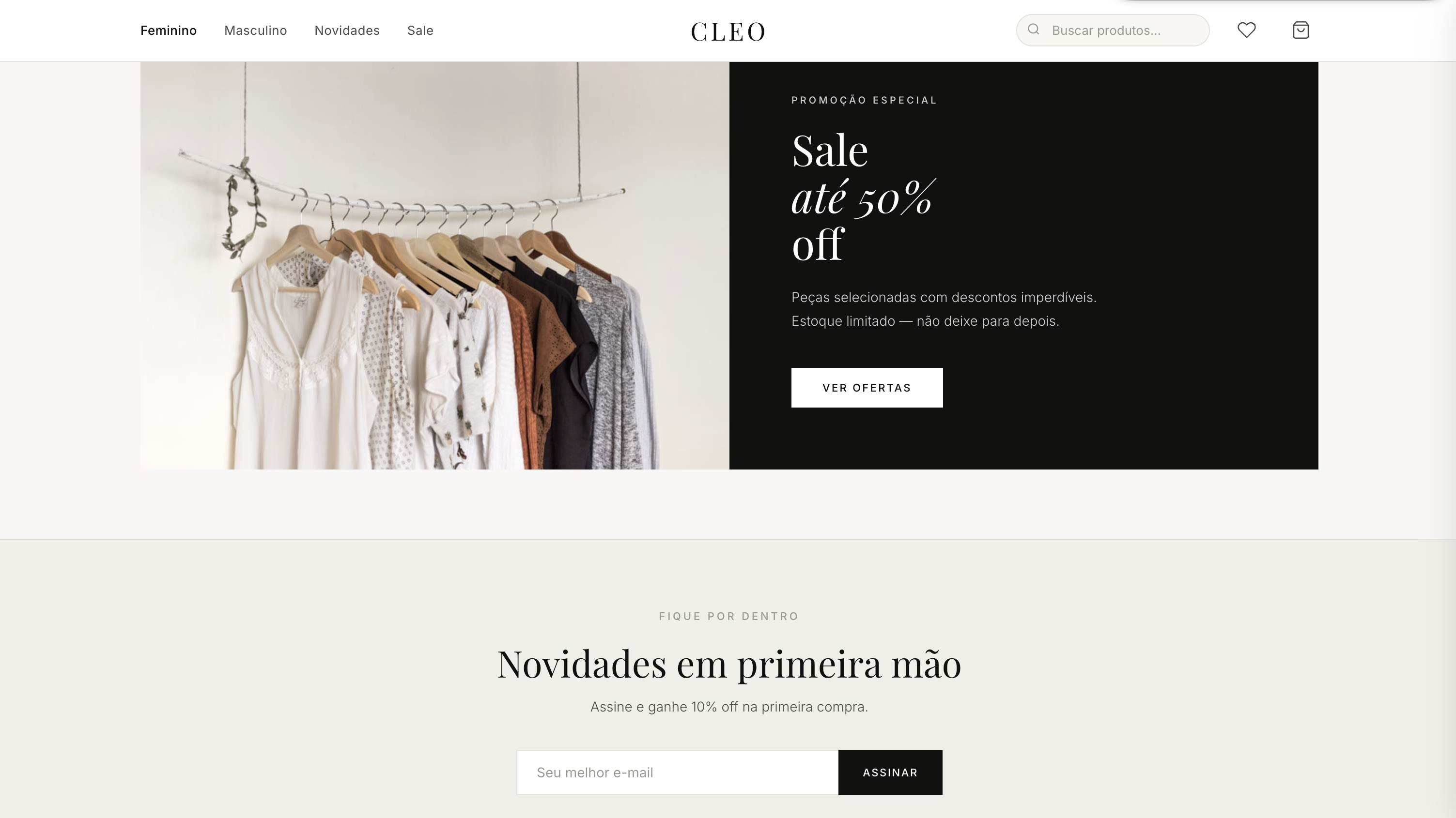 Banner de promoção e newsletter